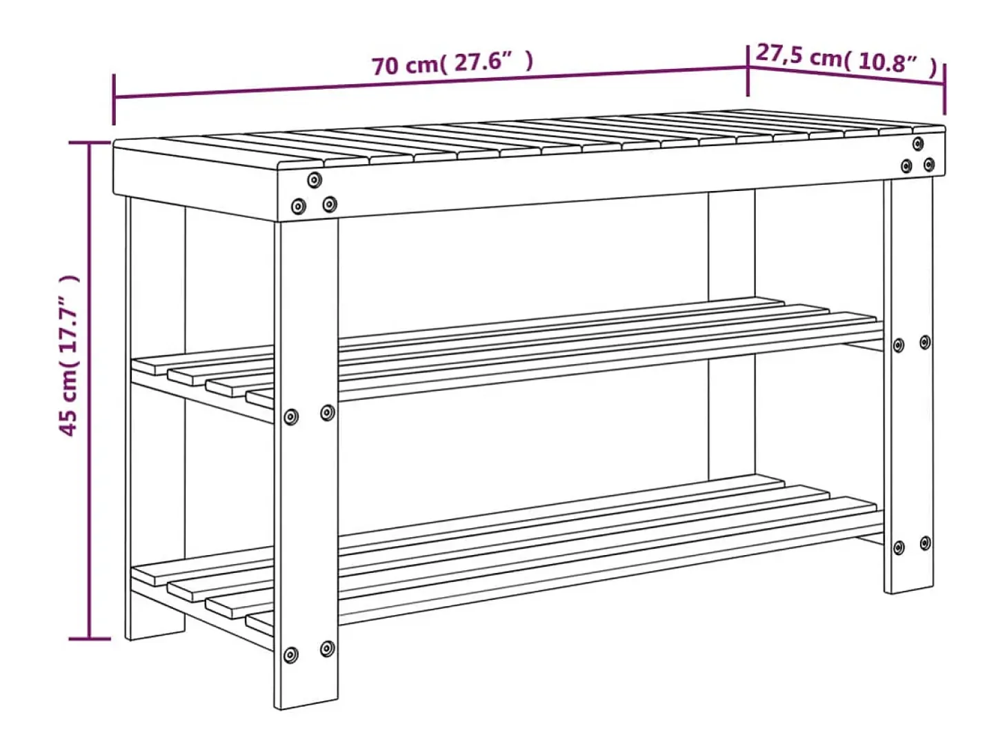 Zapatero de 3 niveles 70x27,5x45 cm bambú