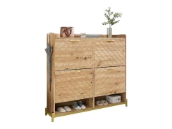 Zapatero de 4 puertas - 108,5 x 24 x 100 cm - para entrada y pasillo - MDF - natural