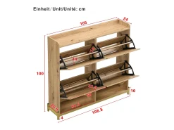 Zapatero de 4 puertas - 108,5 x 24 x 100 cm - para entrada y pasillo - MDF - natural