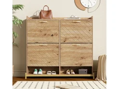 Zapatero de 4 puertas - 108,5 x 24 x 100 cm - para entrada y pasillo - MDF - natural