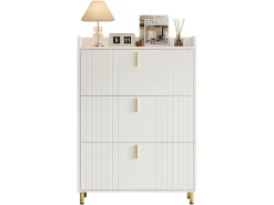 Zapatero de 3 puertas - 80 x 23 x 123,5 cm - Estante regulable con 6 compartimentos - MDF - Blanco