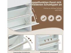 Zapatero de 3 puertas - 80 x 23 x 123,5 cm - Estante regulable con 6 compartimentos - MDF - Blanco