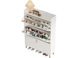 Zapatero de 3 puertas - 80 x 23 x 123,5 cm - Estante regulable con 6 compartimentos - MDF - Blanco