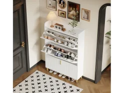 Zapatero de 3 puertas - 80 x 23 x 123,5 cm - Estante regulable con 6 compartimentos - MDF - Blanco