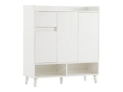 Zapatero de entrada con estantes regulables, 3 puertas y 1 cajón, patas de madera - blanco