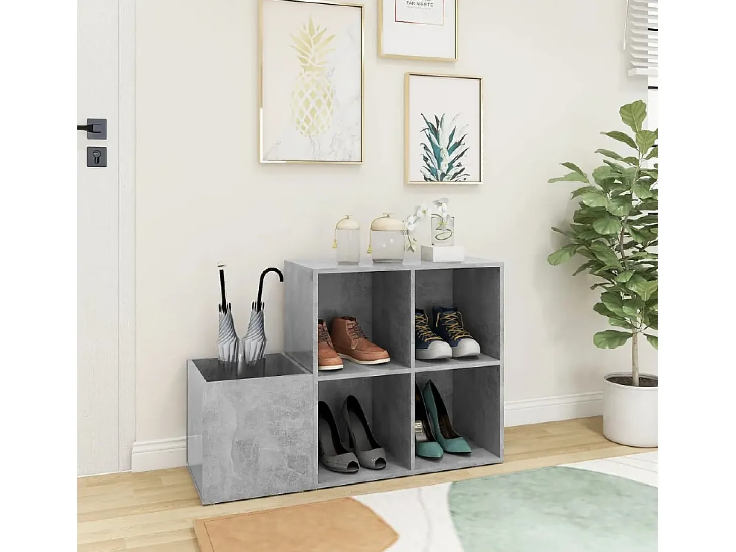 Zapatero de entrada de madera de ingeniería de color gris hormigón