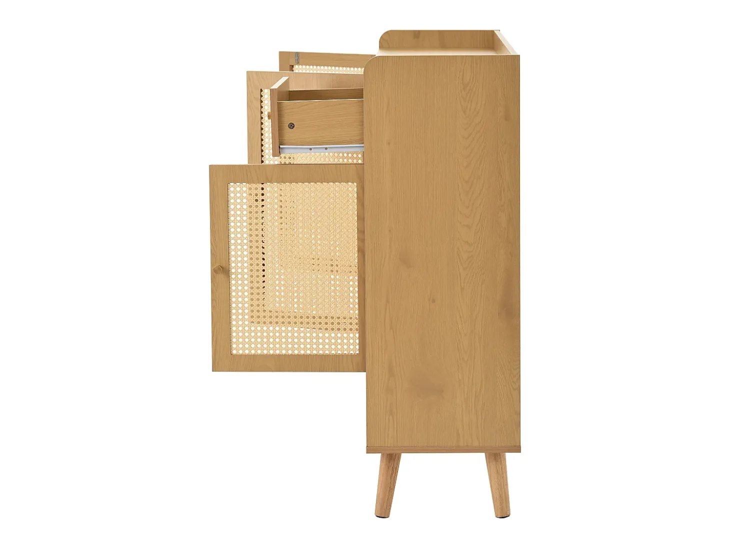 Zapatero de madera con 3 puertas y 1 cajón - Zapatero con tiradores de metal y patas de madera maciza - almacenaje abierto