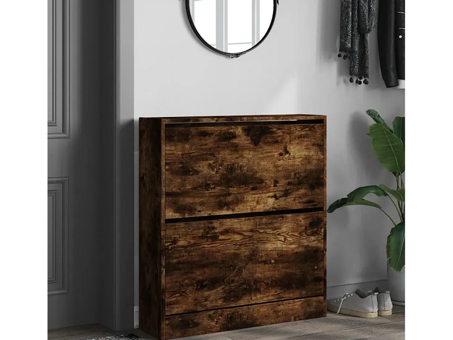 Zapatero de madera de ingeniería roble ahumado 80x21x87,5 cm ES298085