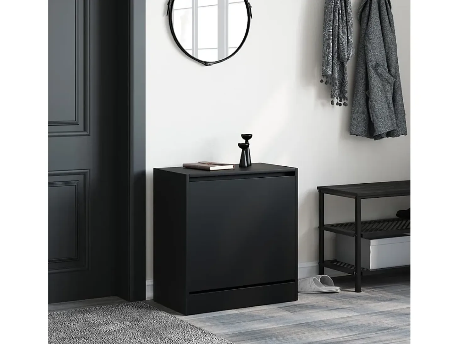 Zapatero de madera de ingeniería negro 60x34x63,5 cm ES345406