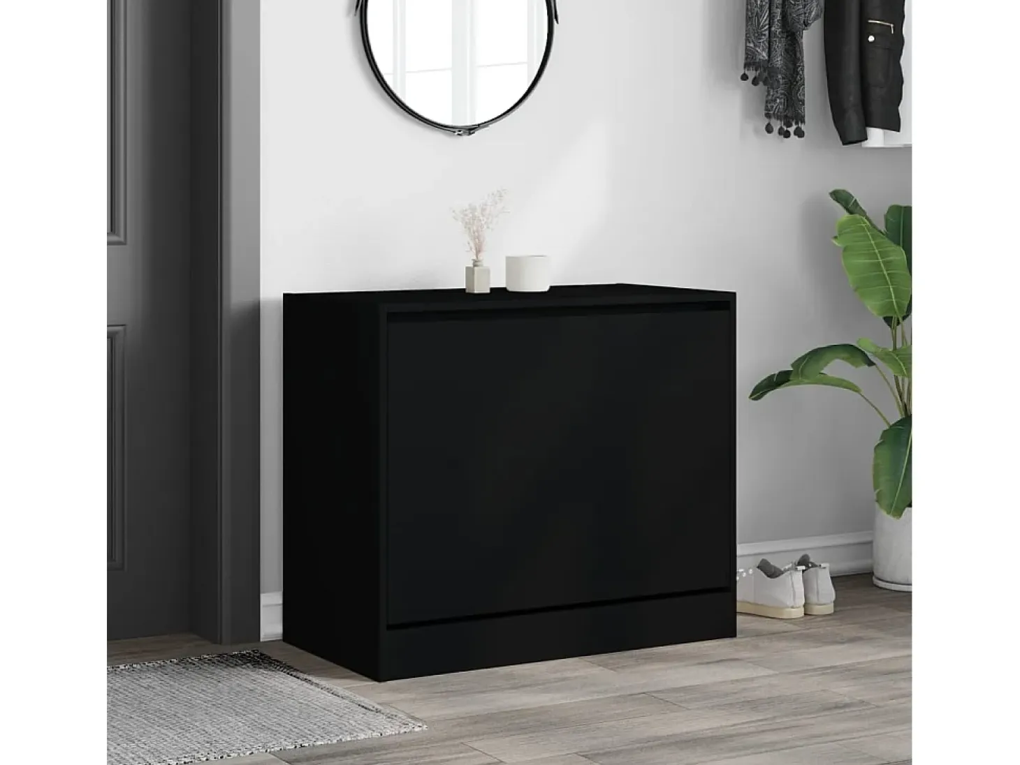 Zapatero de madera de ingeniería negro 80x42x69 cm ES154480