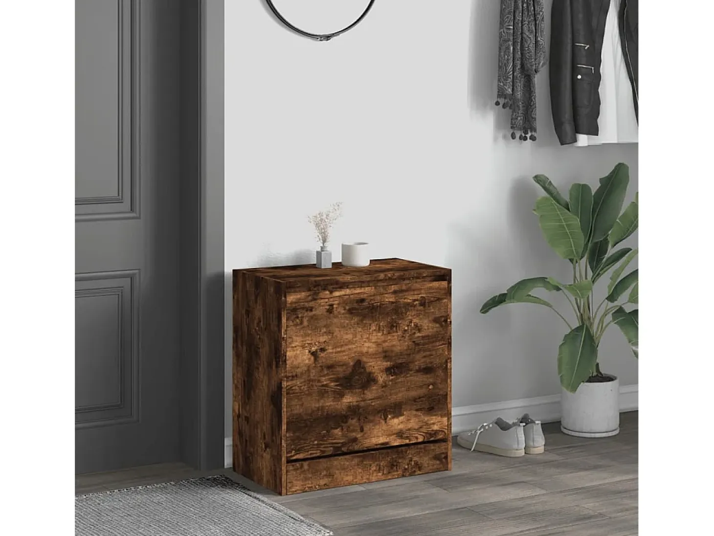 Zapatero de madera de ingeniería roble ahumado 60x34x63,5 cm ES398157