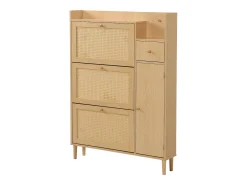 Zapatero de madera de ratán con 3 puertas y 1 cajón, 90 x 17 x 125 cm Natural