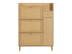 Zapatero de madera de ratán con 3 puertas y 1 cajón, 90 x 17 x 125 cm Natural