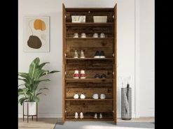 Zapatero de madera envejecida de 80x35,5x180 cm fabricado en madera contrachapada