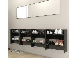Zapatero de pared de 4 piezas, negro brillante, 60x18x60 cm