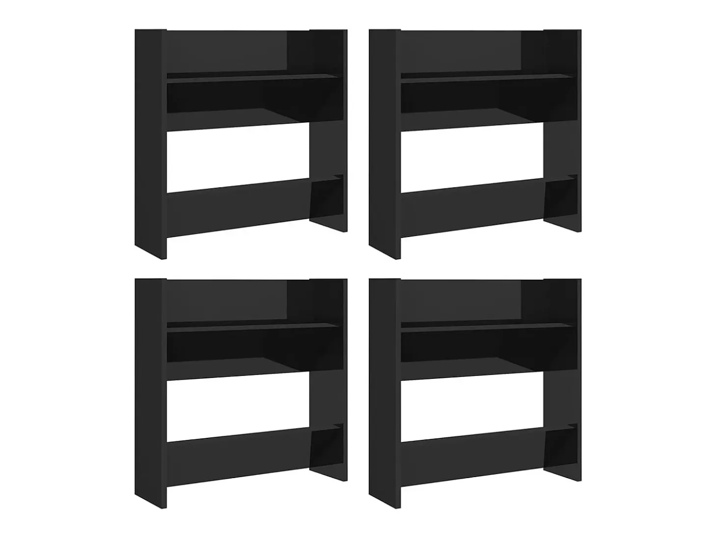 Zapatero de pared de 4 piezas, negro brillante, 60x18x60 cm