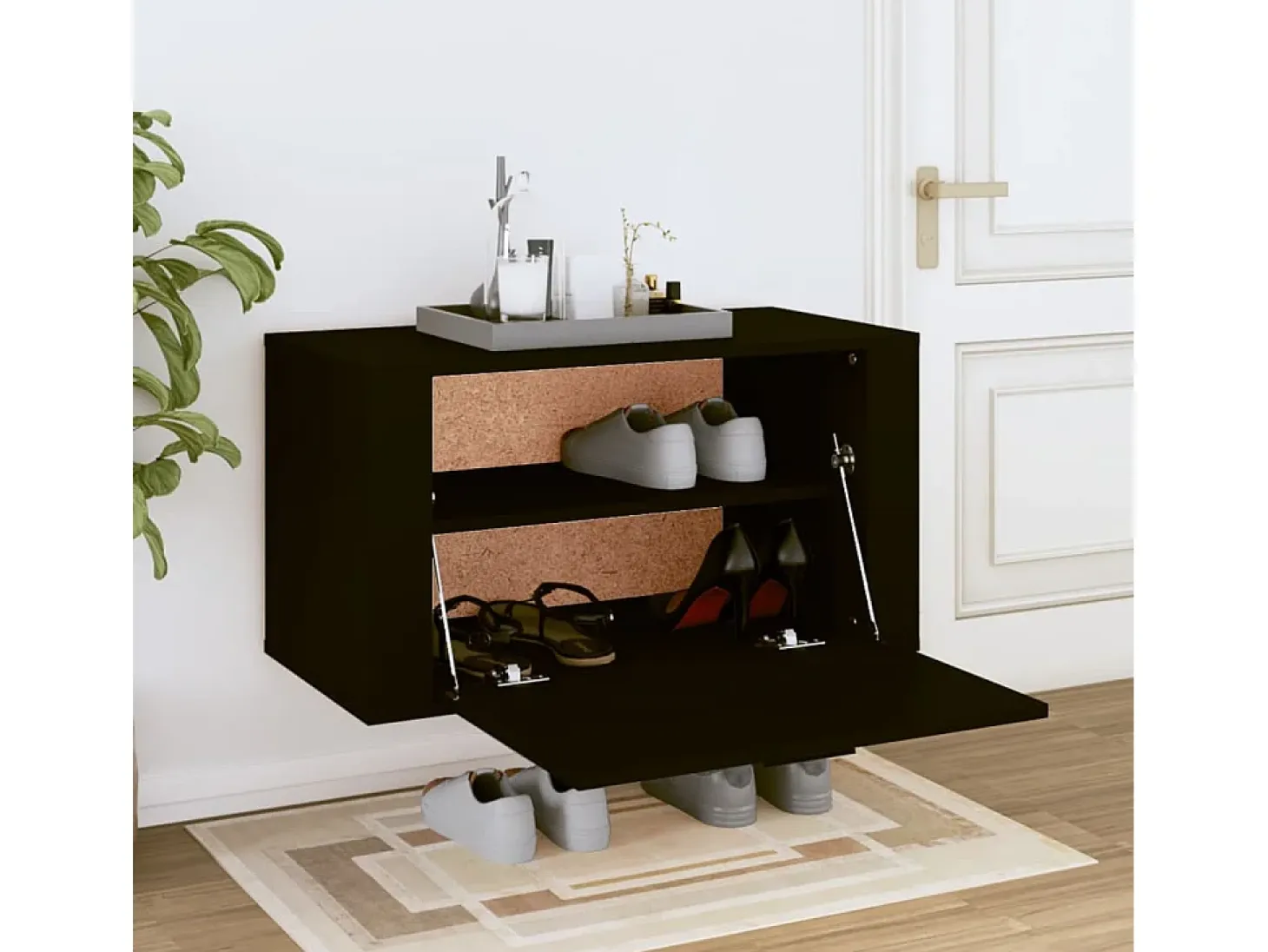 Zapatero de pared Negro 70x35x38 cm Madera de ingeniería