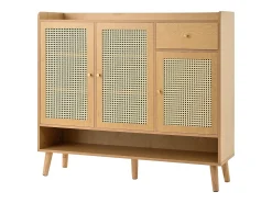Zapatero de ratán - 120 x 35 x 106 cm - con 3 puertas + 1 cajón + 5 estantes - aglomerado - natural