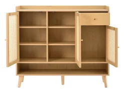 Zapatero de ratán - 120 x 35 x 106 cm - con 3 puertas + 1 cajón + 5 estantes - aglomerado - natural