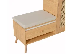 Zapatero de ratán - Banco de entrada - Con cojín - 1 cajón y 1 puerta de ratán - Natural