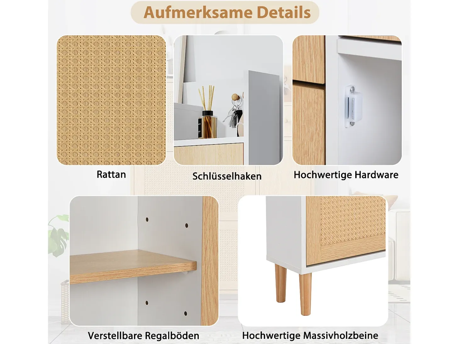 Zapatero de ratán con 3 puertas plegables y 1 cajón, fabricado en madera, con tiradores de madera maciza, para recibidor y dormitorio (90x17x125 cm)