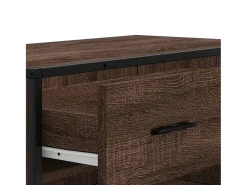 Zapatero de roble marrón fabricado con madera de ingeniería y metal.