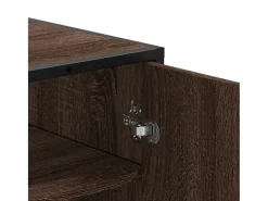 Zapatero de roble marrón fabricado con madera de ingeniería y metal.