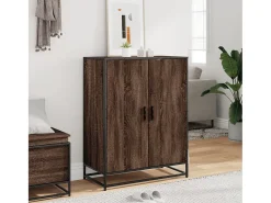 Zapatero de roble marrón fabricado con madera de ingeniería y metal.
