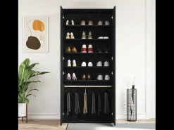 Zapatero de Roble Negro 80x39x180 cm Madera Reconstituida