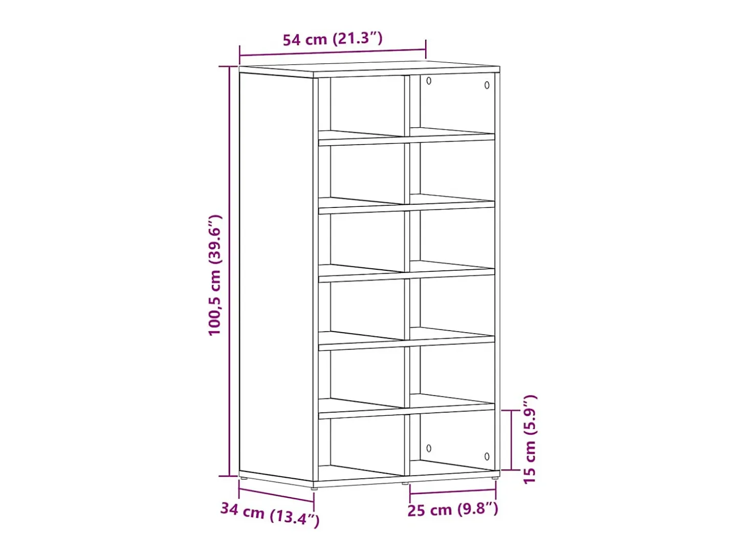 Zapatero de roble negro 54x34x100,5 cm madera de ingeniería
