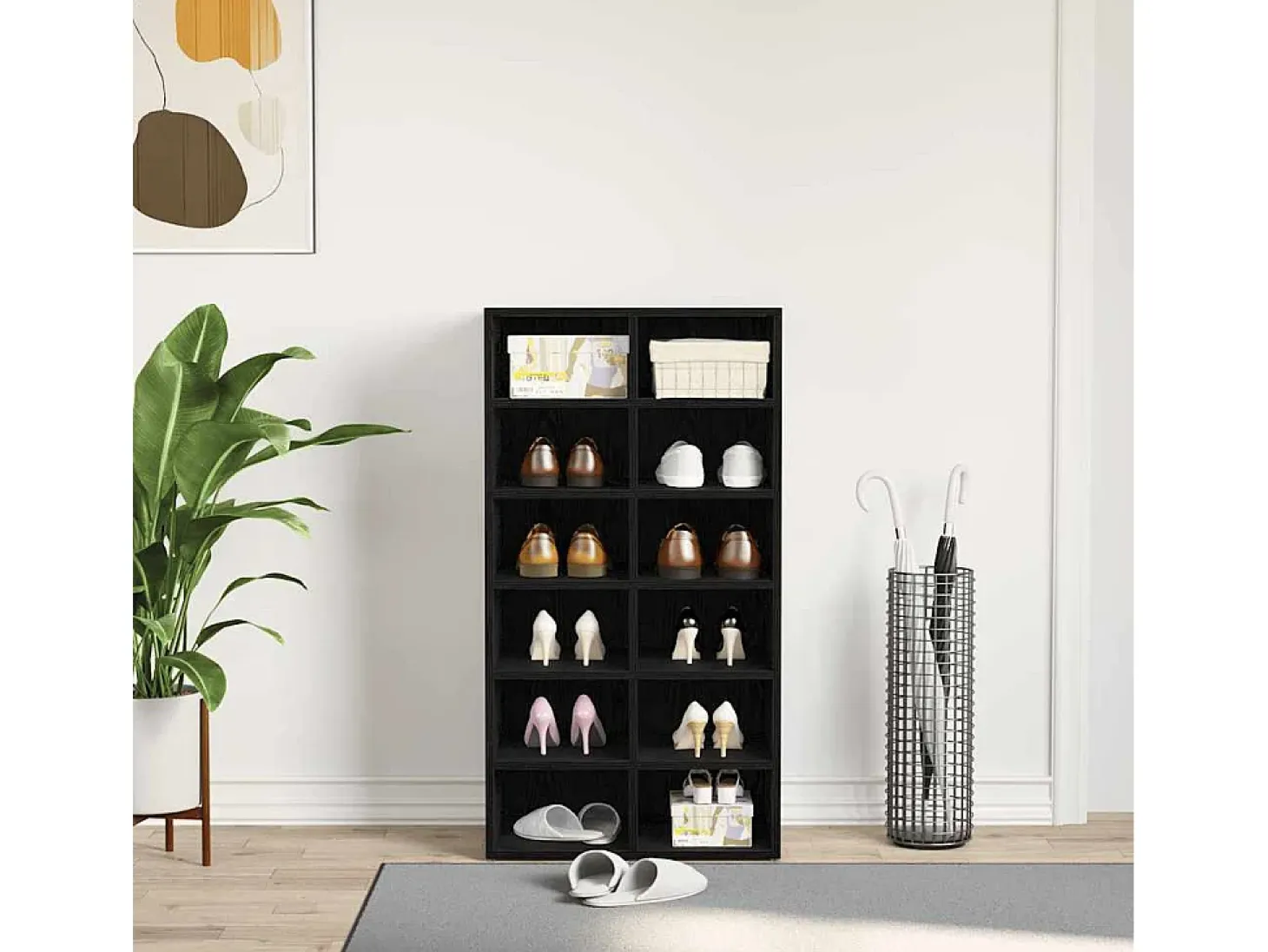 Zapatero de roble negro 54x34x100,5 cm madera de ingeniería