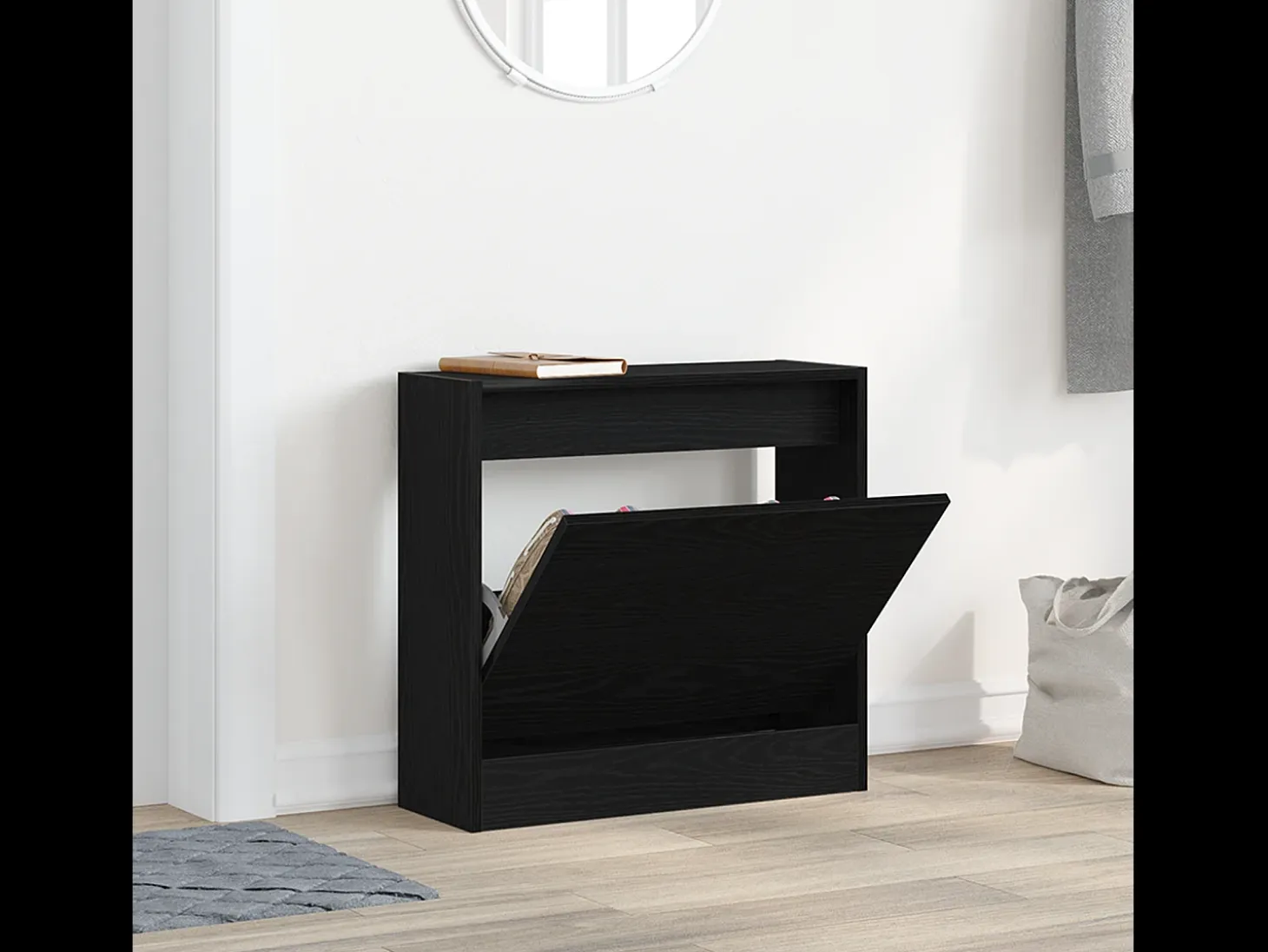Zapatero de roble negro 60x21x57 cm Madera de ingeniería