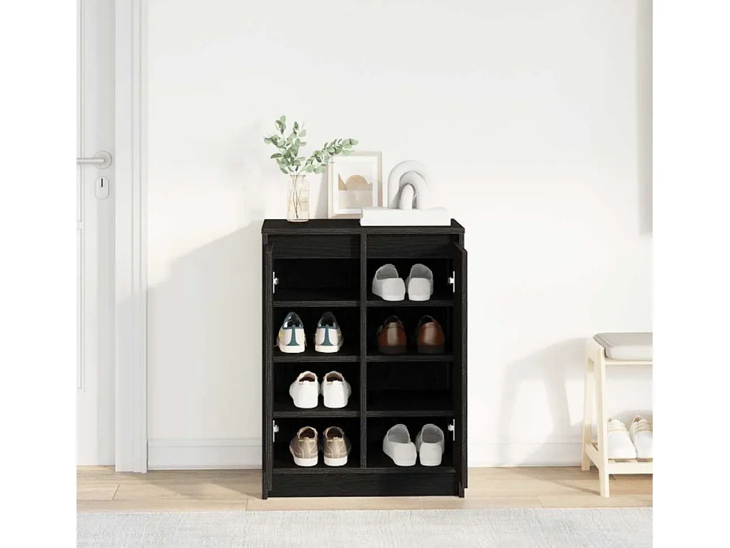 Zapatero de roble negro 57x34x76 cm madera de ingeniería