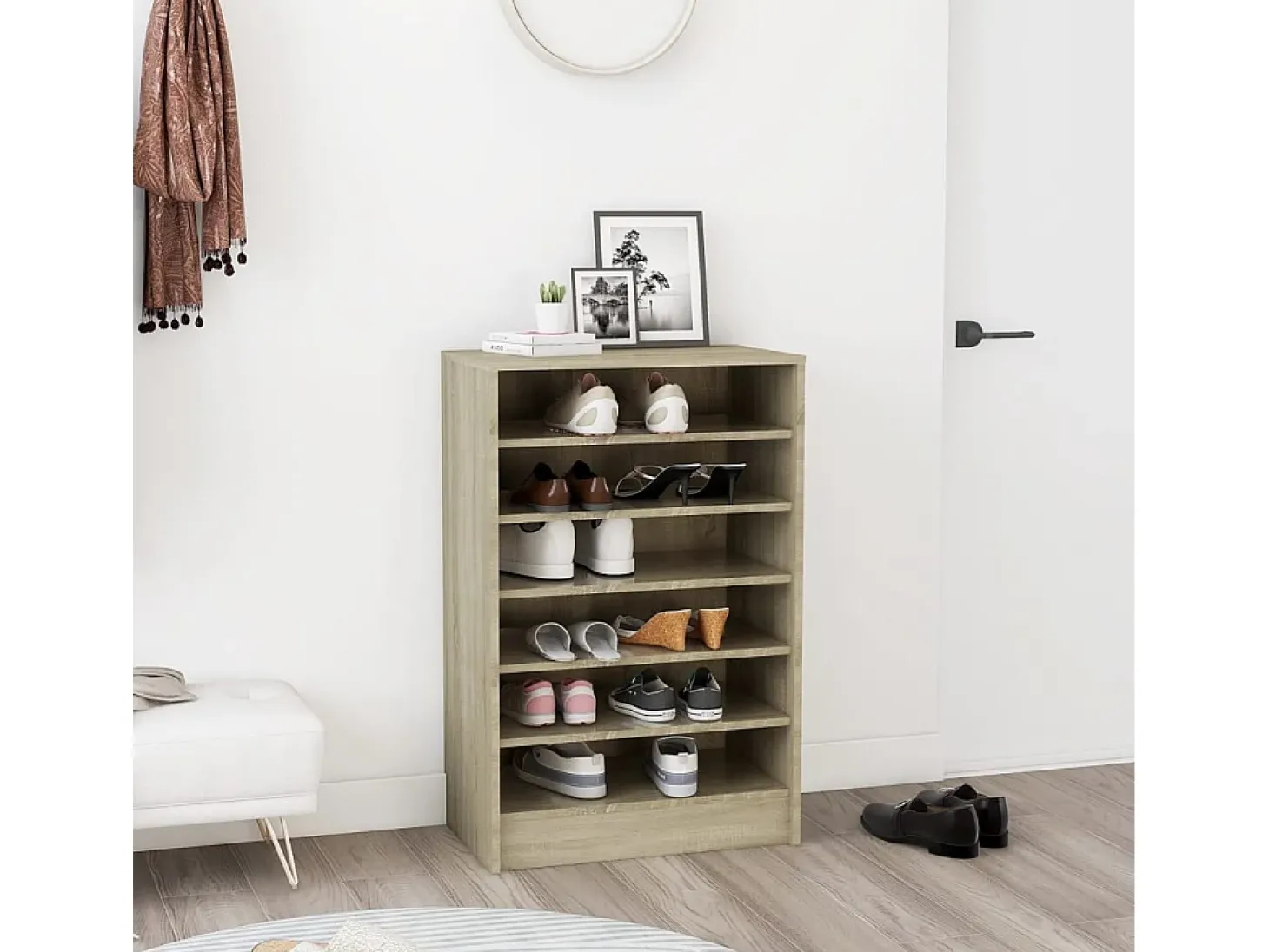 Zapatero de roble Sonoma 60x35x92 cm Madera de ingeniería