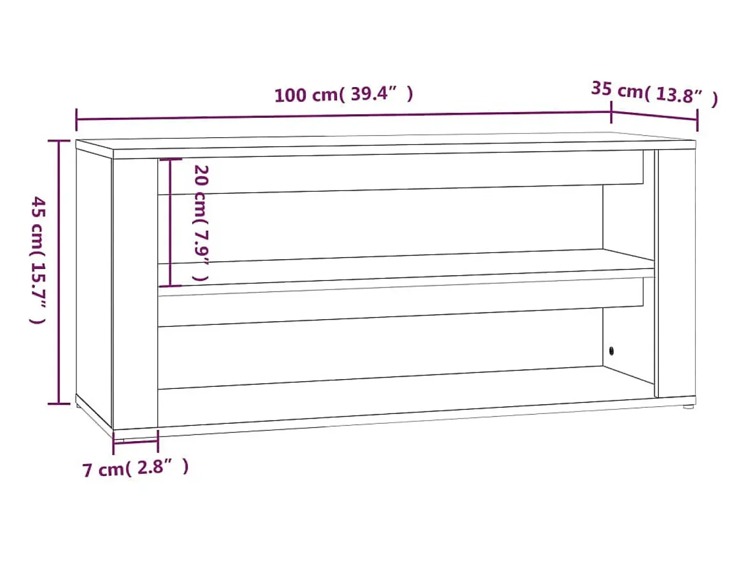 Zapatero de roble Sonoma 100x35x45cm Madera de ingeniería