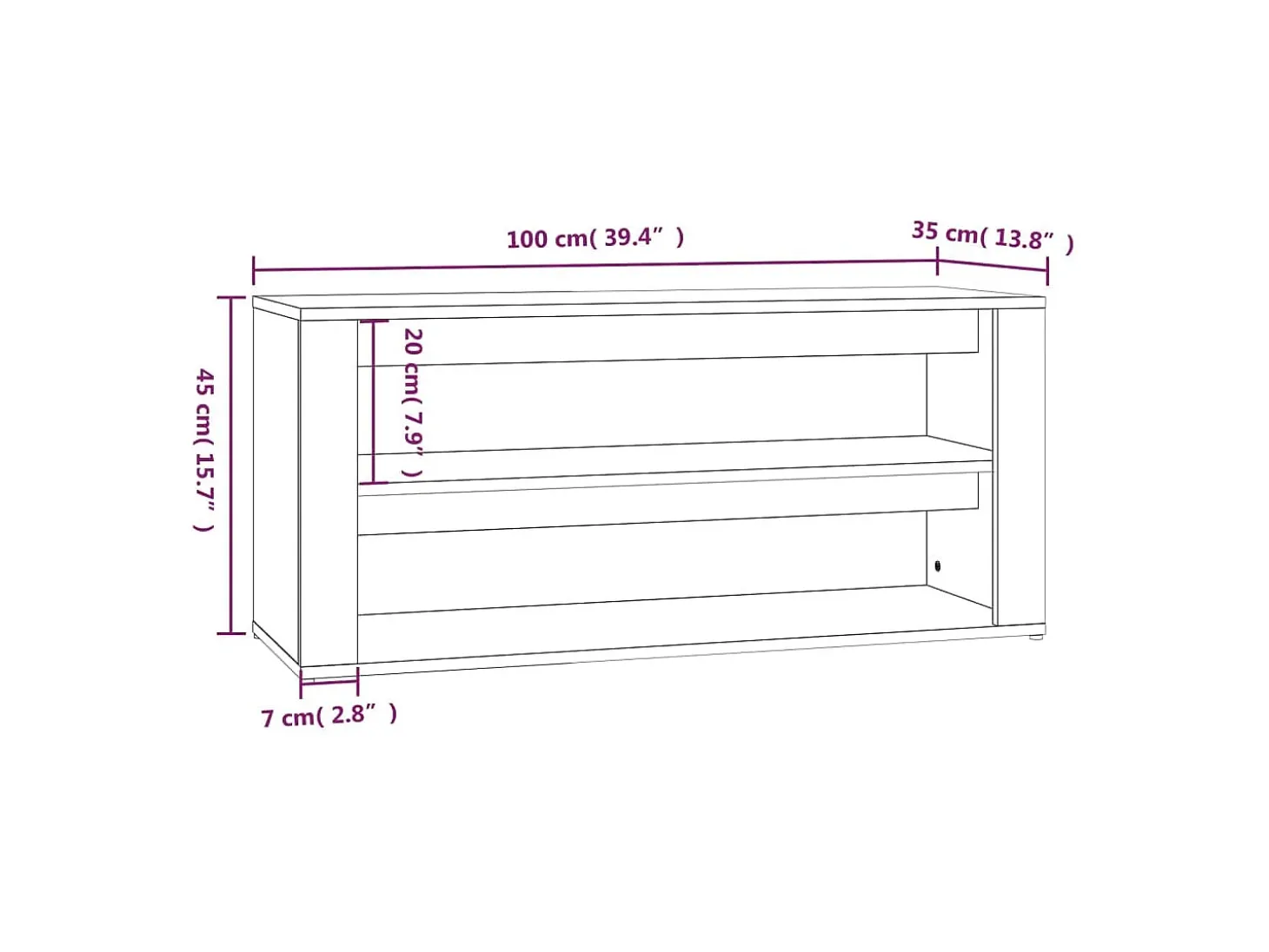 Zapatero de roble Sonoma 100x35x45cm Madera de ingeniería