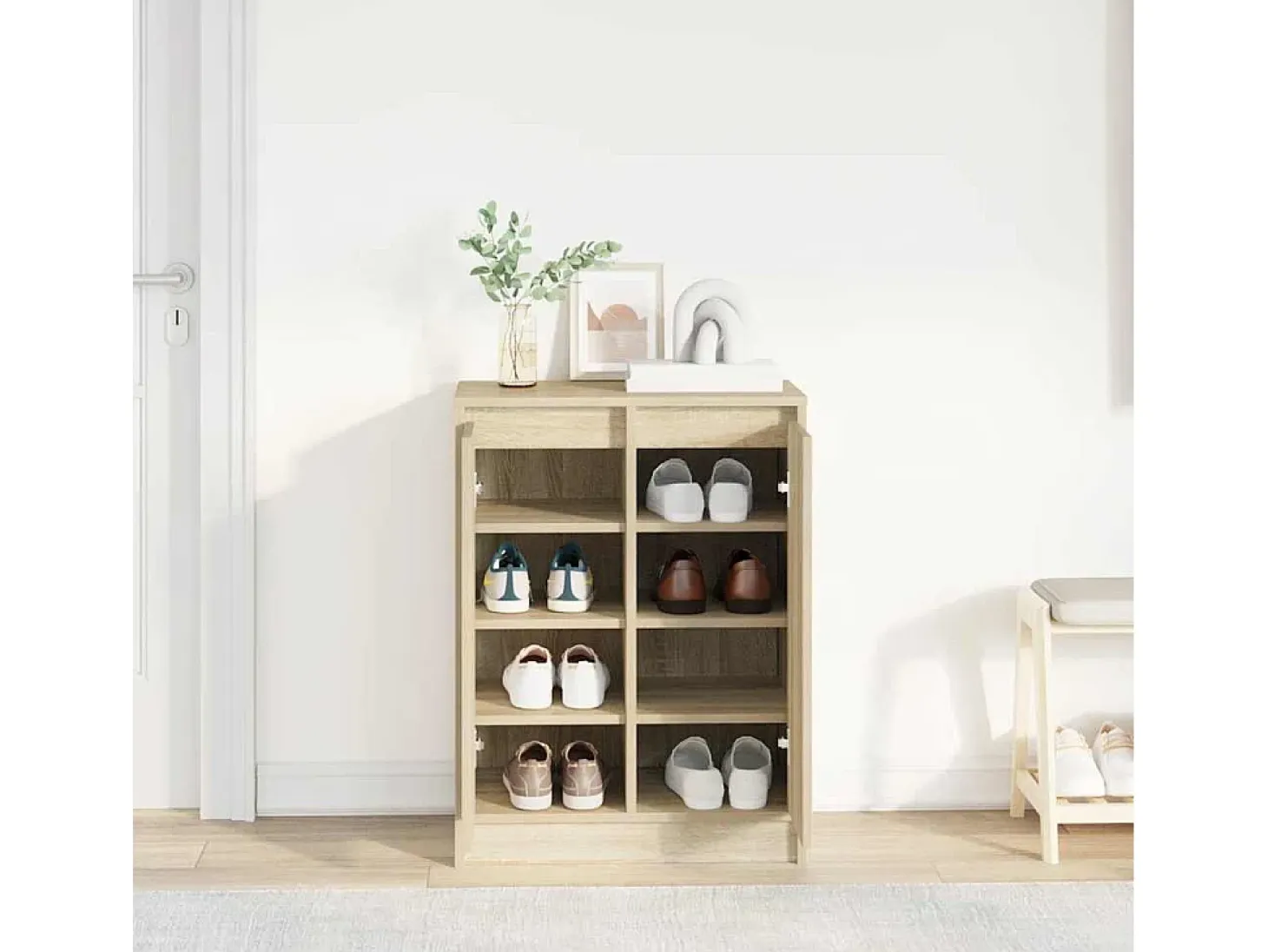 Zapatero de roble Sonoma 57x34x76 cm madera de ingeniería