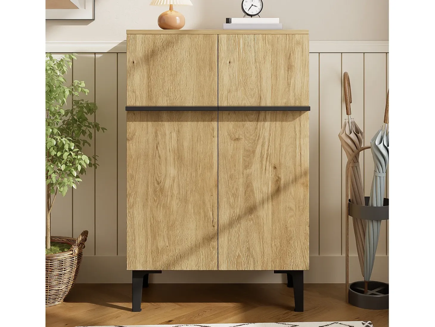 Zapatero en color madera con 2 puertas - estantes regulables 60 × 34,5 x 95 cm