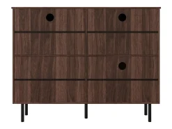 Zapatero en madera oscura con 4 puertas, tiradores y patas negras - ideal para la entrada