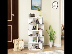 Zapatero esquinero giratorio con 5 estantes - P 60 x H 115 cm - Tablero de partículas - Blanco