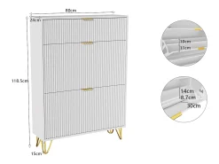 Zapatero estrecho con 3 compartimentos grandes, estante zapatero ajustable, 80 x 24 x 118,5 cm, blanco