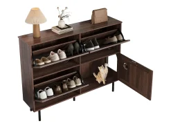 Zapatero estrecho de 3 hojas - 120 x 28 x 92 cm - con almacenaje - aglomerado - marrón