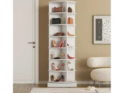 Zapatero giratorio 360° blanco, 7 niveles, capacidad hasta 28 pares, MDF (70,5x30x116 cm)