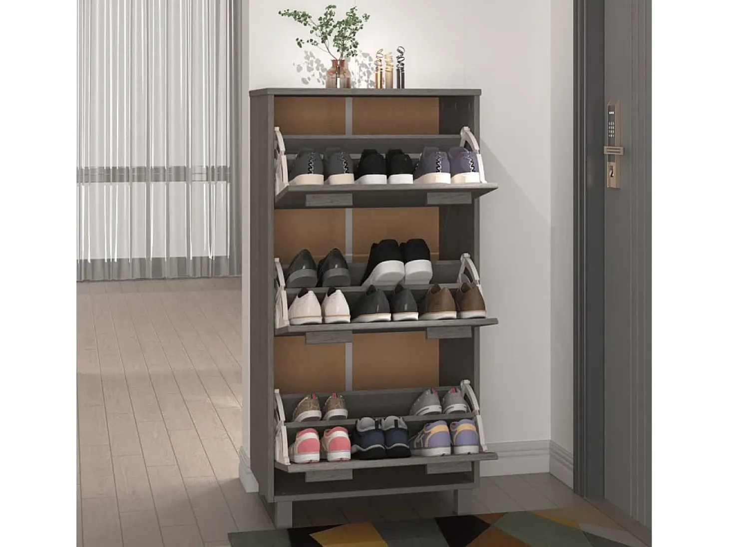 Zapatero Gris Claro 59,5x35x117 cm Pino Macizo
