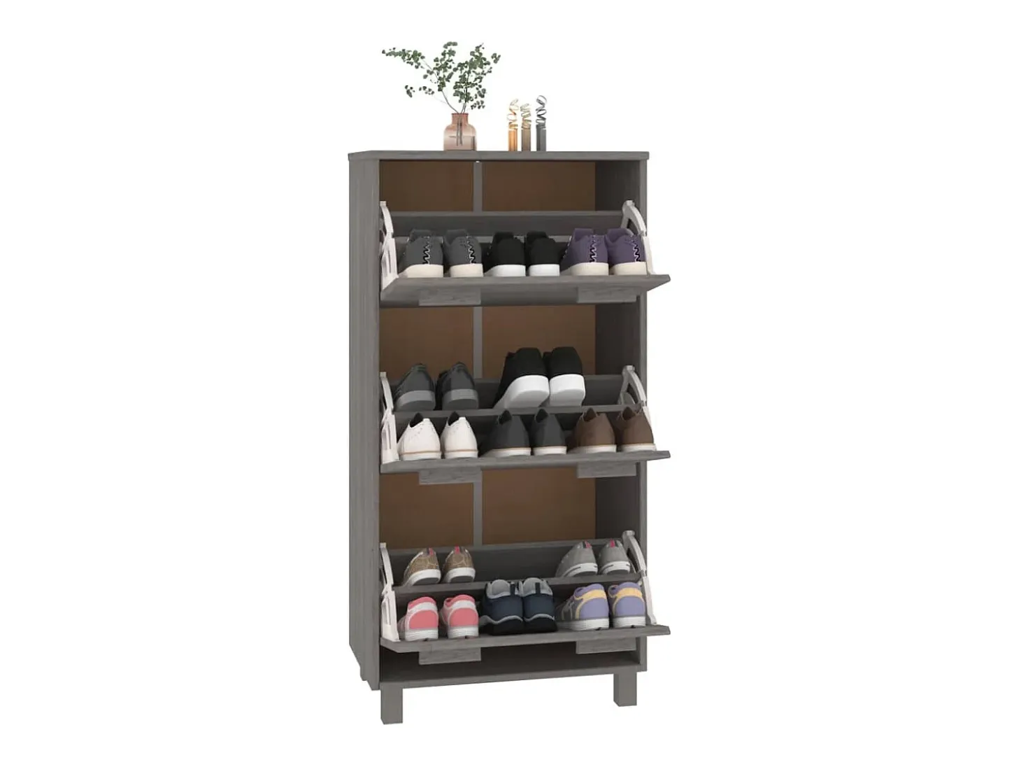 Zapatero Gris Claro 59,5x35x117 cm Pino Macizo