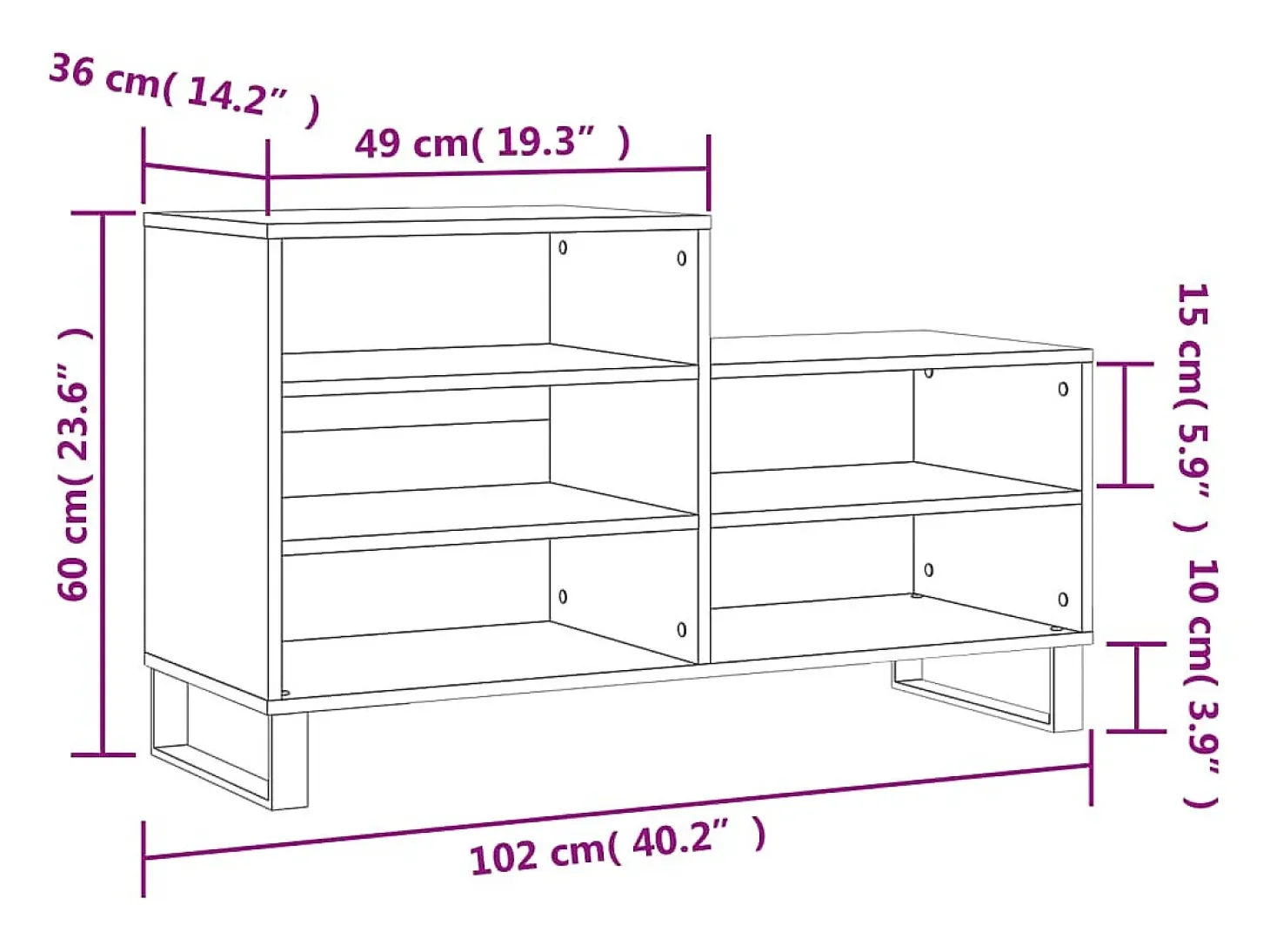 Zapatero gris hormigón 102x36x60 cm Madera de ingeniería