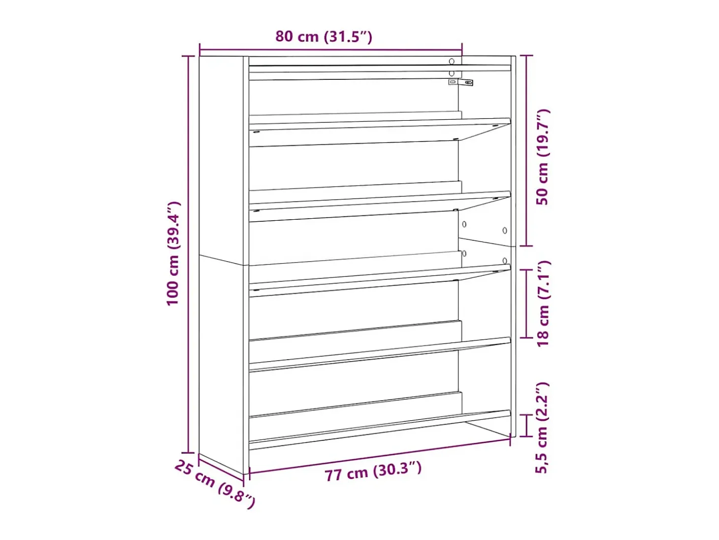 Zapatero gris hormigón 80x25x100 cm madera de ingeniería