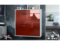 Zapatero Kolmio 85 x 87 x 33 cm, cuerpo en blanco mate, frentes en Burdeos de alto brillo | Amplia selección de colores