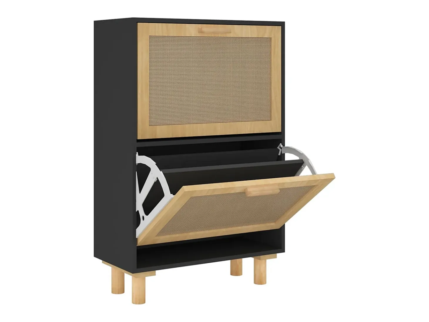 Zapatero madera contrachapada negro ratán natural 52x25x80 cm ES743720