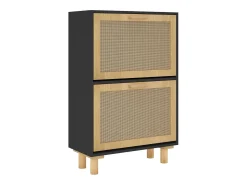 Zapatero madera contrachapada negro ratán natural 52x25x80 cm ES743720